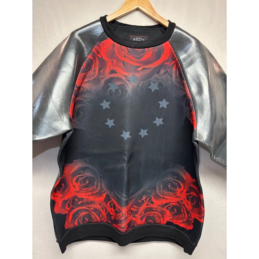 Bleecker & Mercer Sweatshirt Mens Black Rose Print Comfy Faux Leather Sleeve 3XL